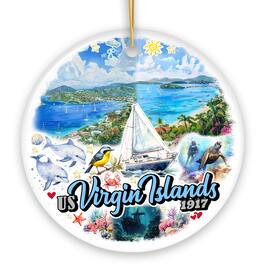OrnamentallyYou - Artistic US Virgin Islands Ornament Tropical Beach Paradise in Atlantic Ocean Souvenir Circle - Multi-colored