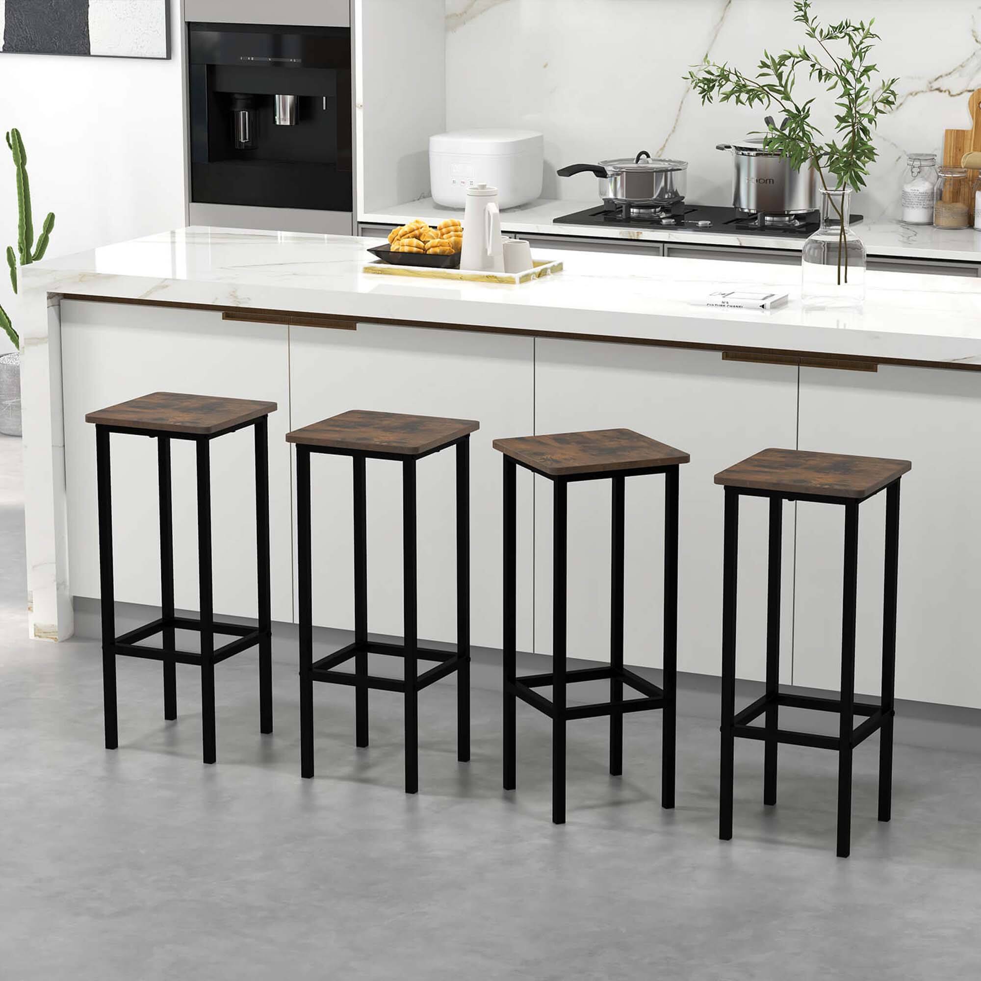 Alt View 9. Costway - 28" Bar Stools Set of 4 Backless Dining Stools with Footrest Sturdy Metal Frame - Rustic Brown & Black.