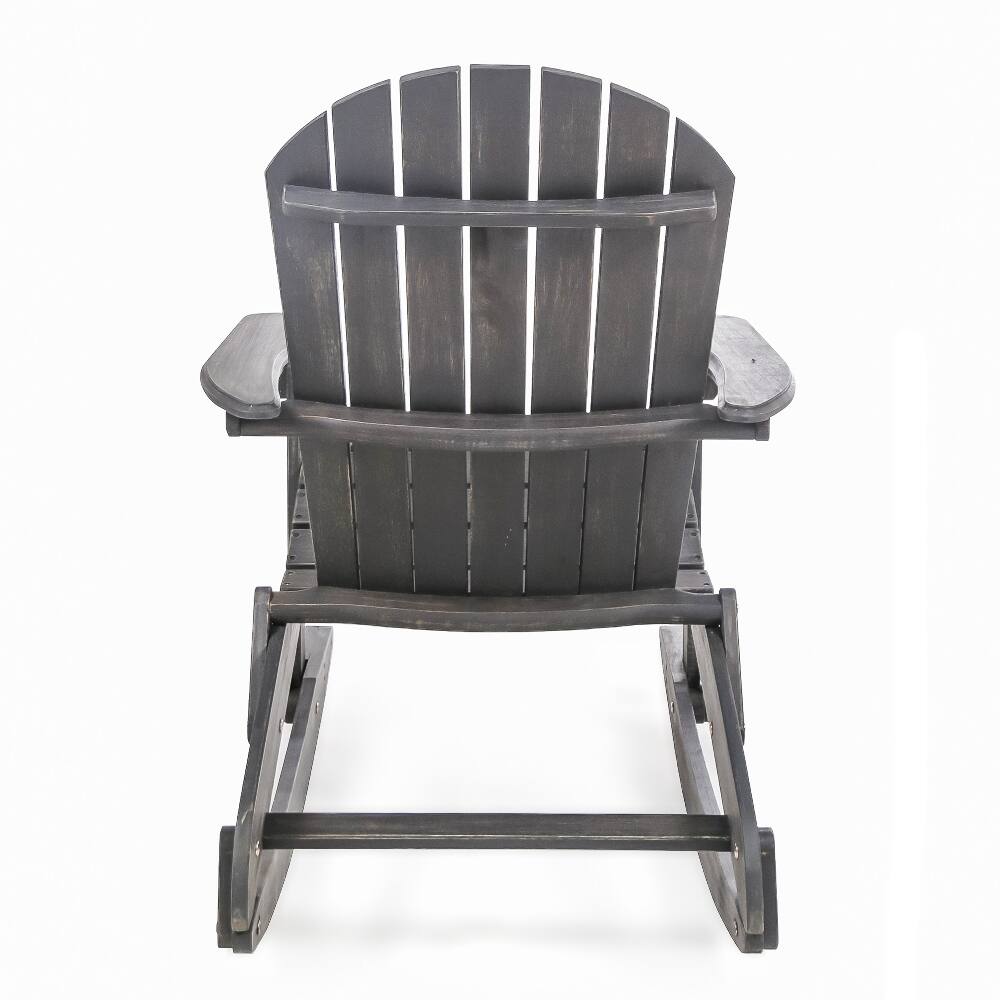 Alt View 6. Loheer - Loheer Malibu Adirondack Rocking Chair Acacia Wood Outdoor Rocker Dark Grey - Dark Grey.