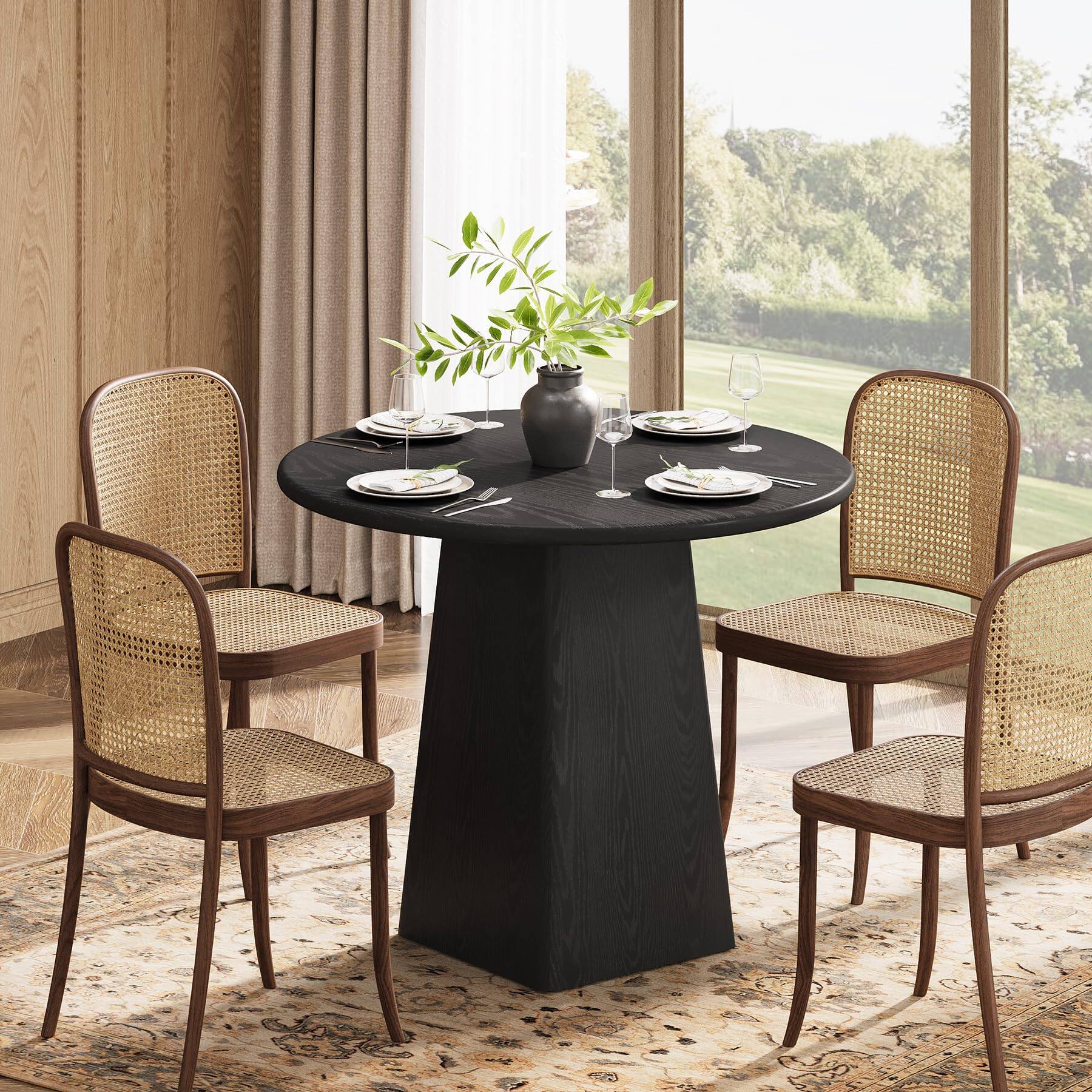 Alt View 4. Tribesigns - 31.5-Inch Round Dining Room Table for 2-4, Farmhouse Small Kitchen Dinner Table with Square Base for Dining Room Living - Black.