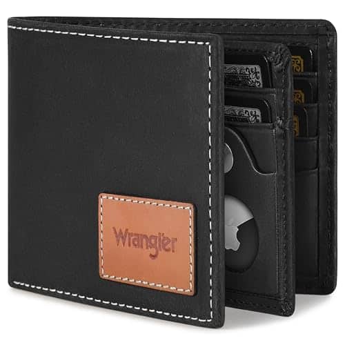Vulpecula Spade - Men's Wallet with AirTag Holder, Genuine Leather, RFID Blocking, Bifold, Casual 10-20 Cards Purse, Gift for Him - Black