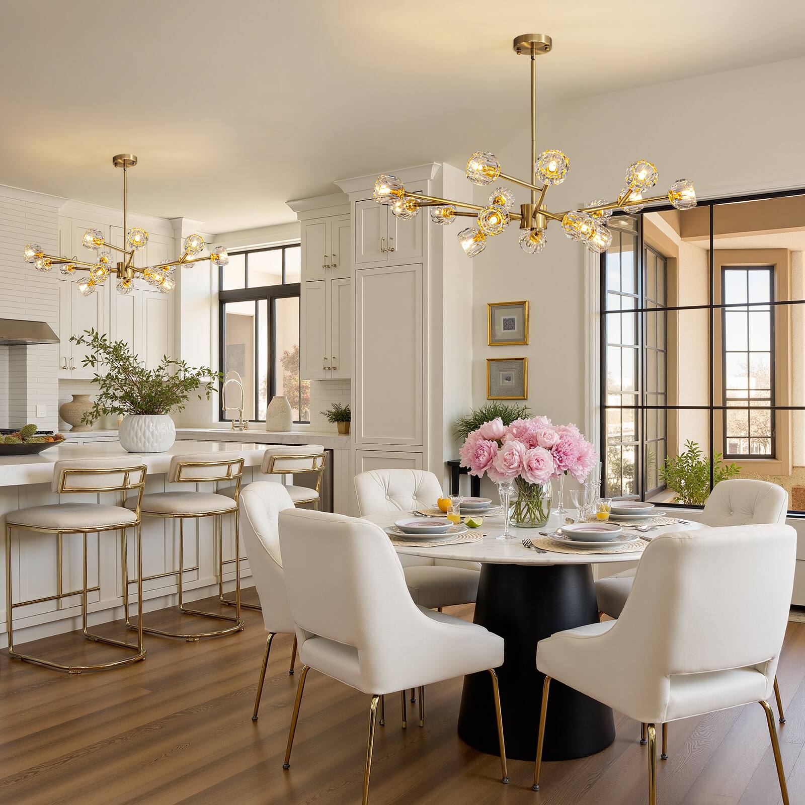 Alt View 1. Siljoy - 39.4-In Modern Sputnik Chandelier 15-Light Football Shaped Lamp Heads for Bedroom Dining Room Foyer Kitchen Living Room - Gold.