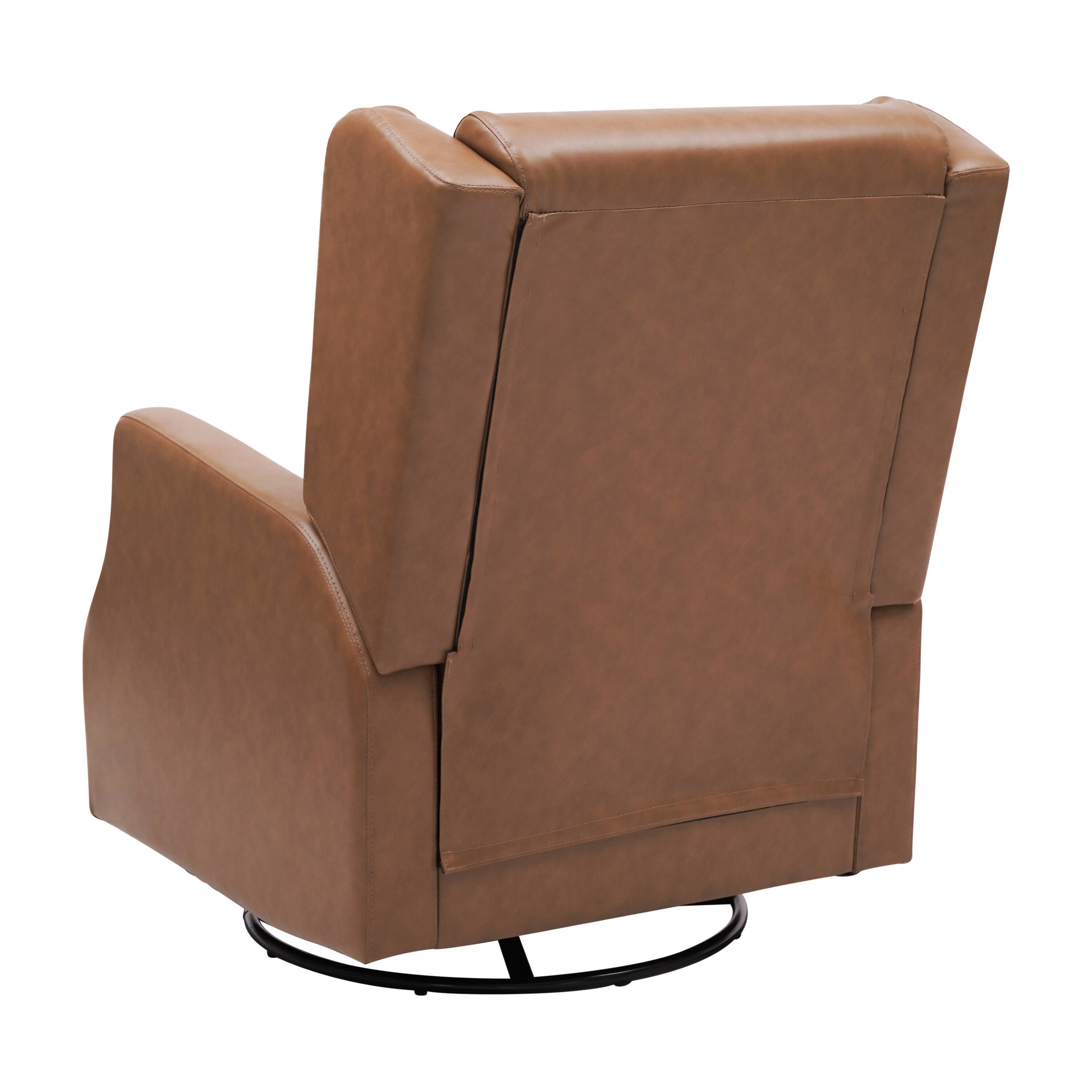 Alt View 4. Emma + Oliver - Wingback Manual Rocking Glider Recliner Chair with 360° Swivel - Cognac LeatherSoft.