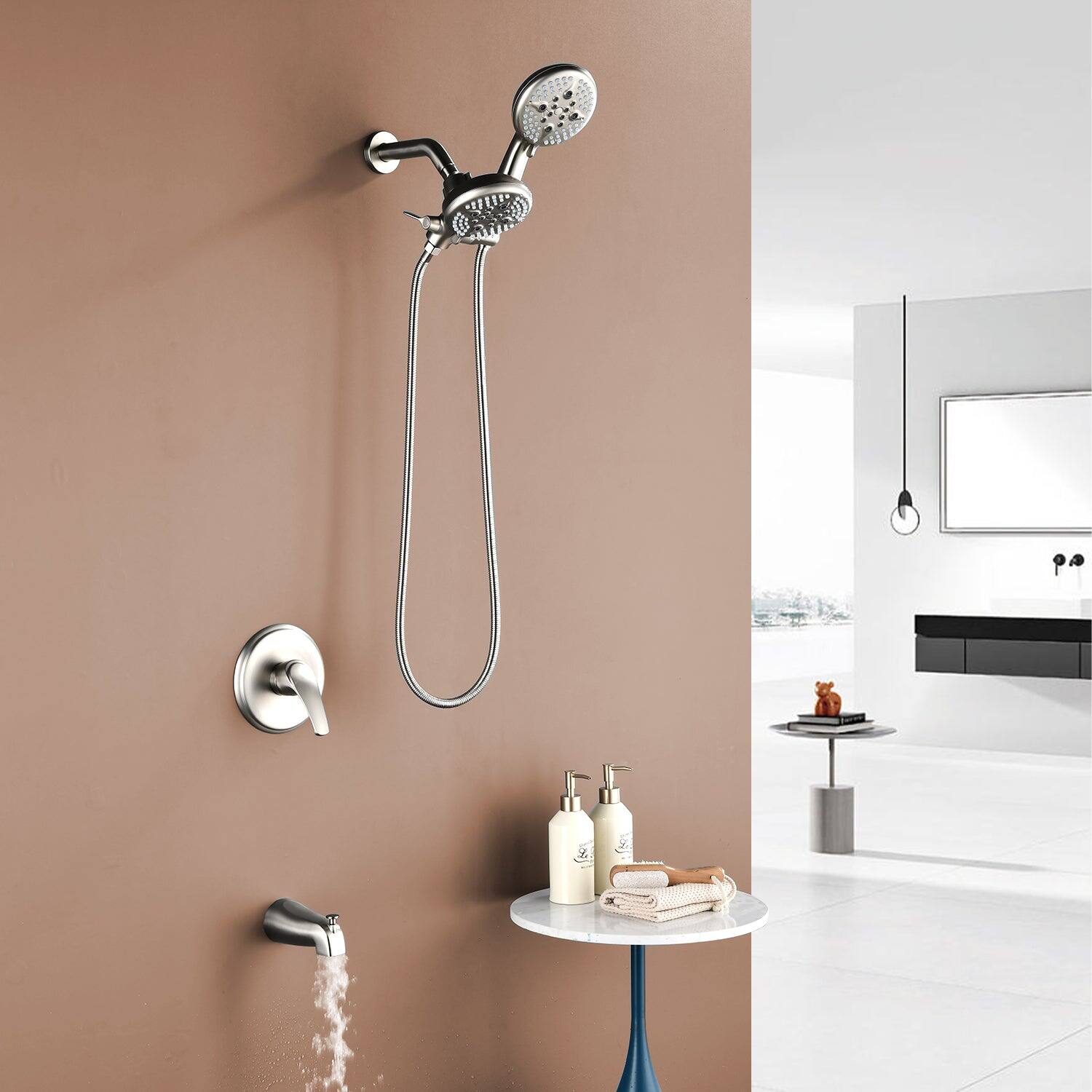 Alt View 3. Boyel Living - Brushed Nickel Shower Set with Five Function Rain Shower and Handheld Shower and cUPC Pressure Balance Valve - Brushed Nickel.