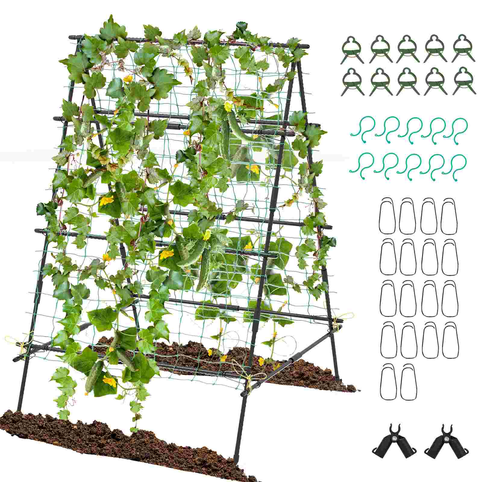 Costway - Cucumber Trellis for Plant Climbing Foldable Garden Tunnel Trellis with Plastic Coated Tube - Black