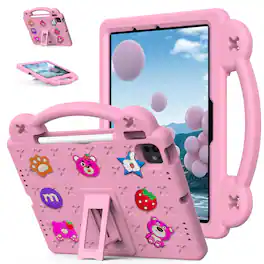Dteck - For iPad Air 11'' (M4)2026/(M3)/ (M2)& iPad Pro 11'' (M5)2025/(M4)2024 Cartoon Kid Case Kickstand Handle Grip Shockproof - Pink