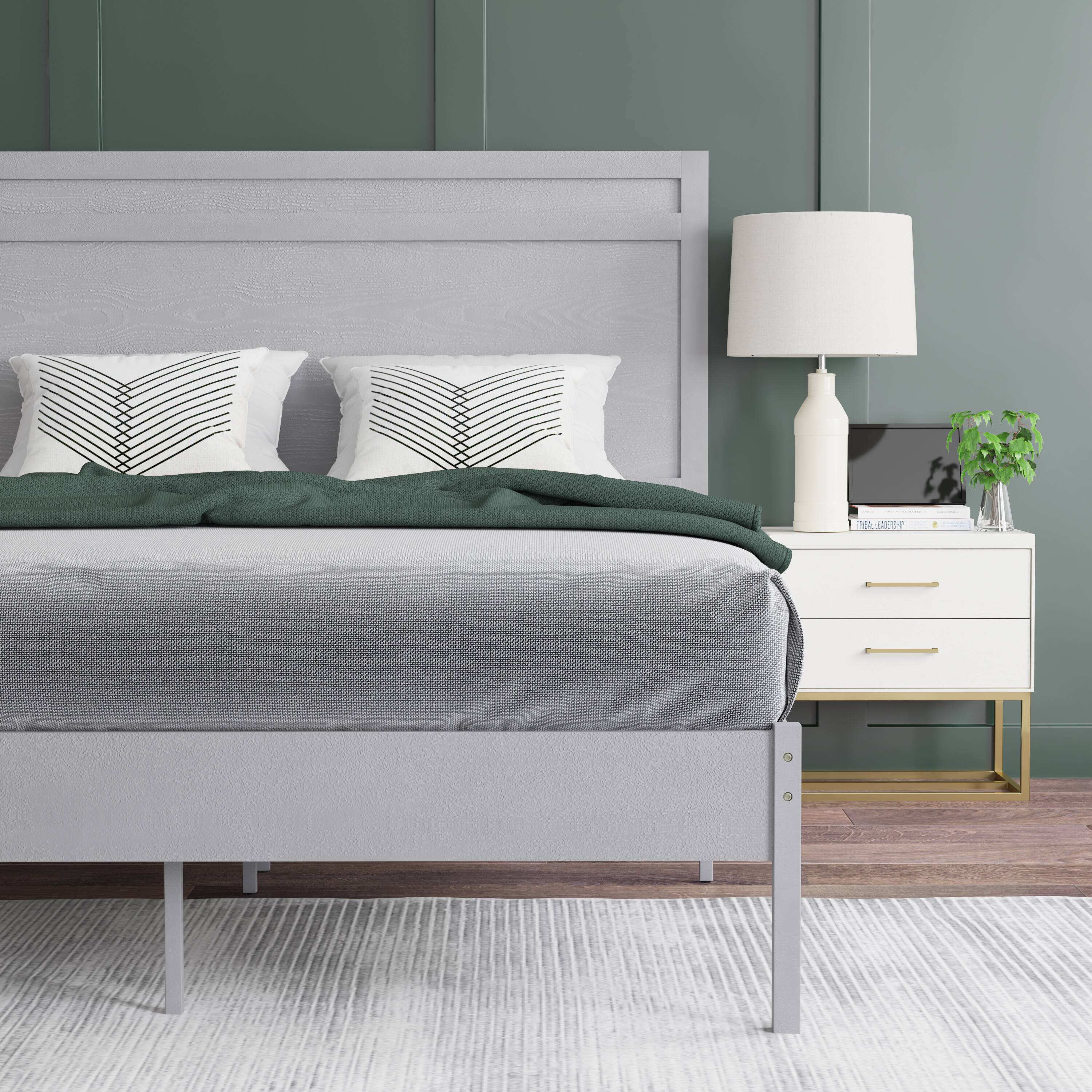 Alt View 3. Emma + Oliver - Allanza Classic Wooden Platform Bed with Headboard - Gray.