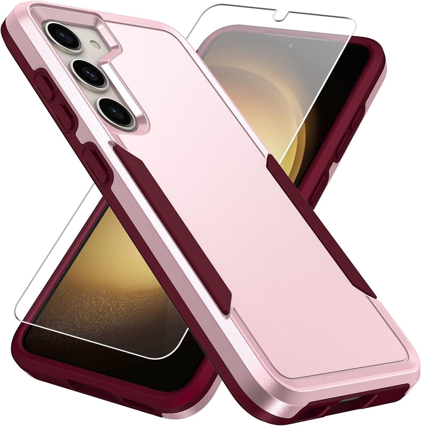 Front. Entronix - Entronix Galaxy S24 Plus Bundle - Dual-Layer Soft-Touch Case with 2 Clear Screen Protectors - Pink.