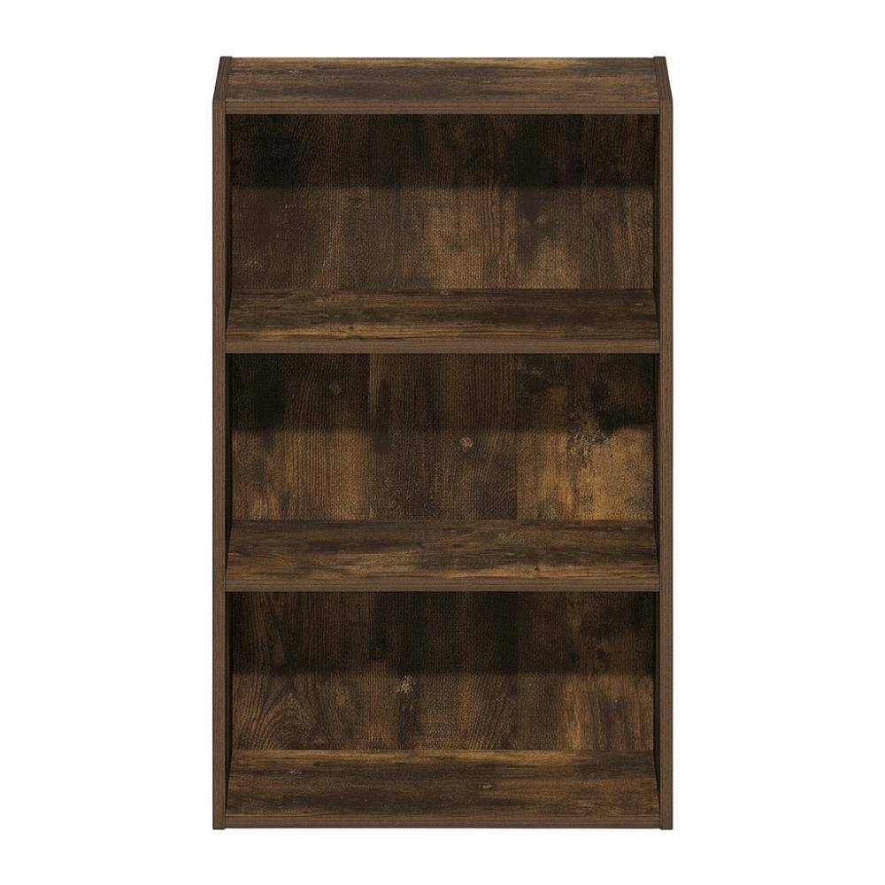 Back. FurniFact - Wooden bookcase with open shelving for living room or office storage - Amber Pine.