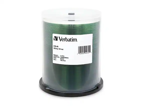 V Verbatim.
CD-R Shiny Silver
Speed: 1x-52x
Capacity: 700MB/80MIN
P/N: 94970
Qty: 100 PCS
1 23942 94970