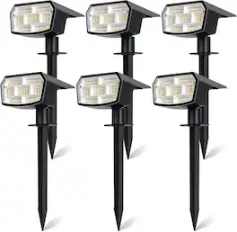 Nordic Hygge - 6-Pack Solar Waterproof 59 LED Landscape Spotlights with 3 Lighting Modes for Garden Pathway Driveway and Walkway - Black