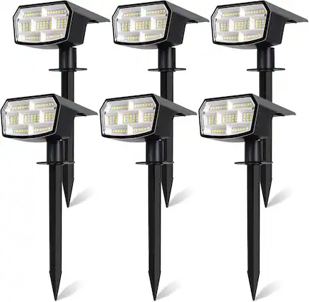 Front. Nordic Hygge - 6-Pack Solar Waterproof 59 LED Landscape Spotlights with 3 Lighting Modes for Garden Pathway Driveway and Walkway - Black.