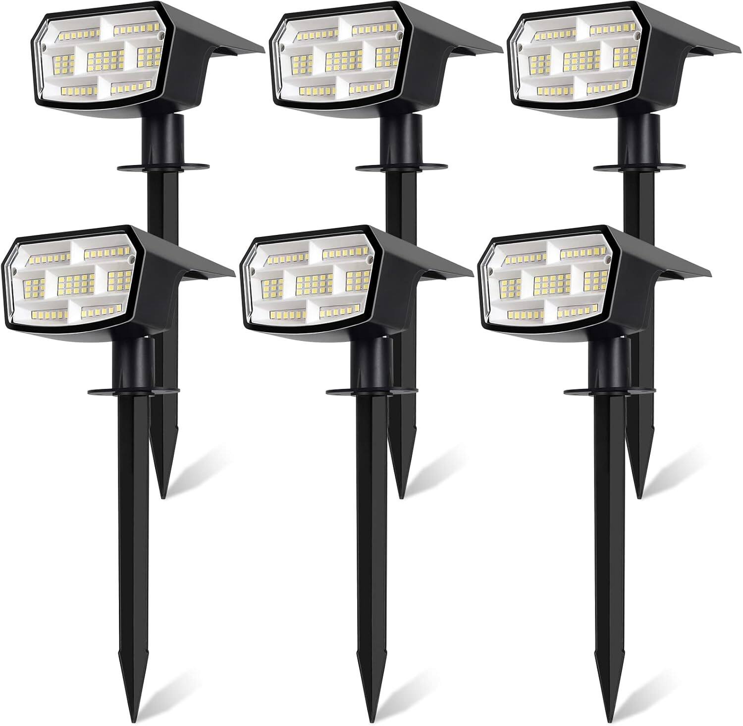 Nordic Hygge - 6-Pack Solar Waterproof 59 LED Landscape Spotlights with 3 Lighting Modes for Garden Pathway Driveway and Walkway - Black