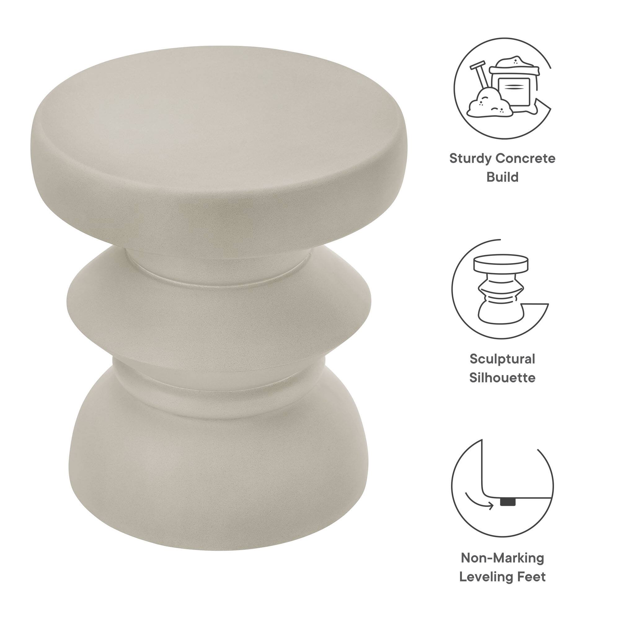 Sturdy Concrete Build  
Sculptural Silhouette  
Non-Marking Leveling Feet