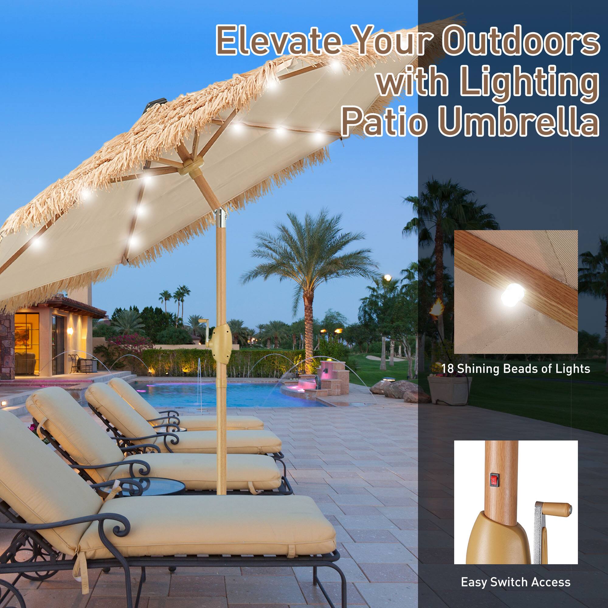 Elevate Your Outdoors with Lighting Patio Umbrella

18 Shining Beads of Lights

Easy Switch Access