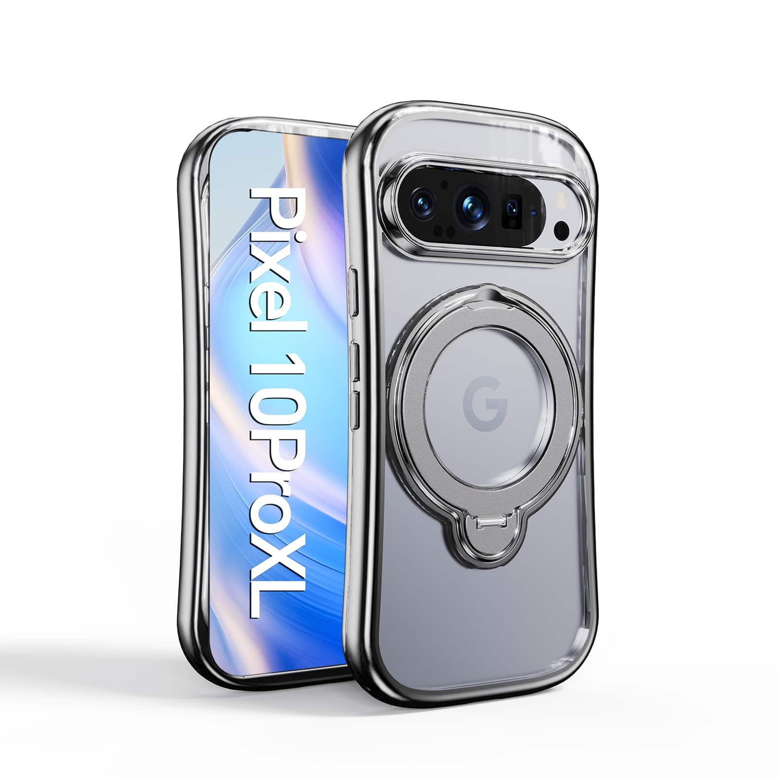 Dteck - Hands-Free Crossbody Magnetic Case for Google Pixel 10 Pro XL with 360 Ring Stand, Clear Shockproof TPU Protective Cover - Silver price history on PriceWatchPro
