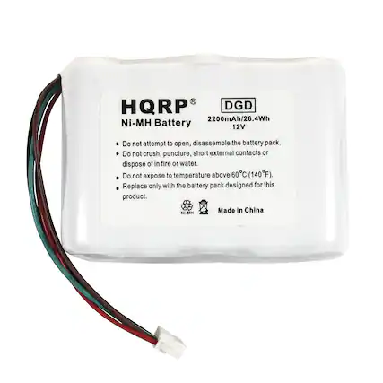 HQRP DGD 2200mAh/26.4Wh Ni-MH Battery 12V
- Do not attempt to open, disassemble the battery pack.
- Do not crush, puncture, short external contacts or dispose of in fire or water.
- Do not expose to temperature above 60°C (140°F).
- Replace only with the battery pack designed for this product.
Made in China
