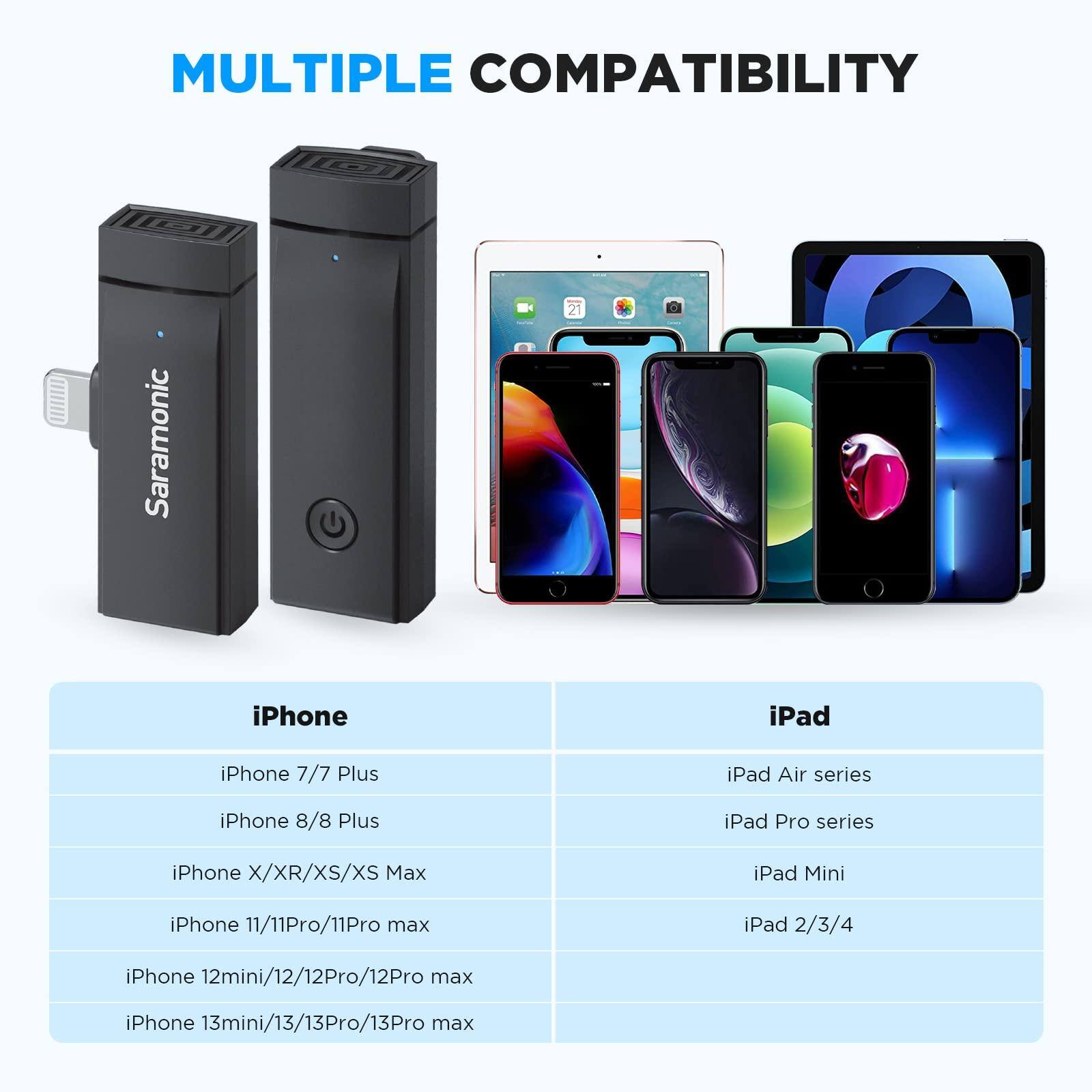 **MULTIPLE COMPATIBILITY**

**iPhone**
- iPhone 7/7 Plus
- iPhone 8/8 Plus
- iPhone X/XR/XS/XS Max
- iPhone 11/11 Pro/11 Pro Max
- iPhone 12 mini/12/12 Pro/12 Pro Max
- iPhone 13 mini/13/13 Pro/13 Pro Max

**iPad**
- iPad Air series
- iPad Pro series
- iPad Mini
- iPad 2/3/4