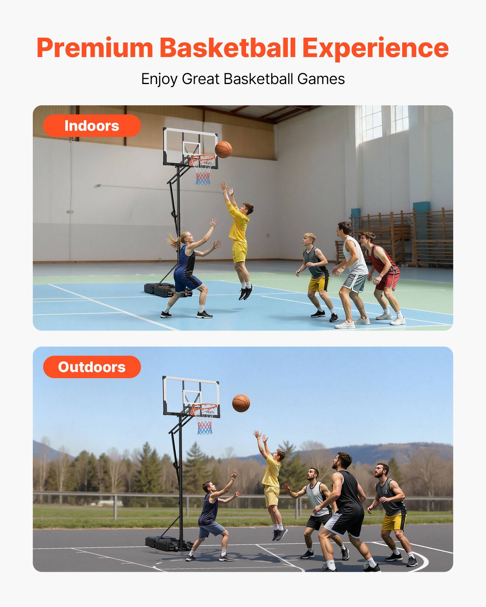 Premium Basketball Experience  
Enjoy Great Basketball Games  

Indoors  

Outdoors