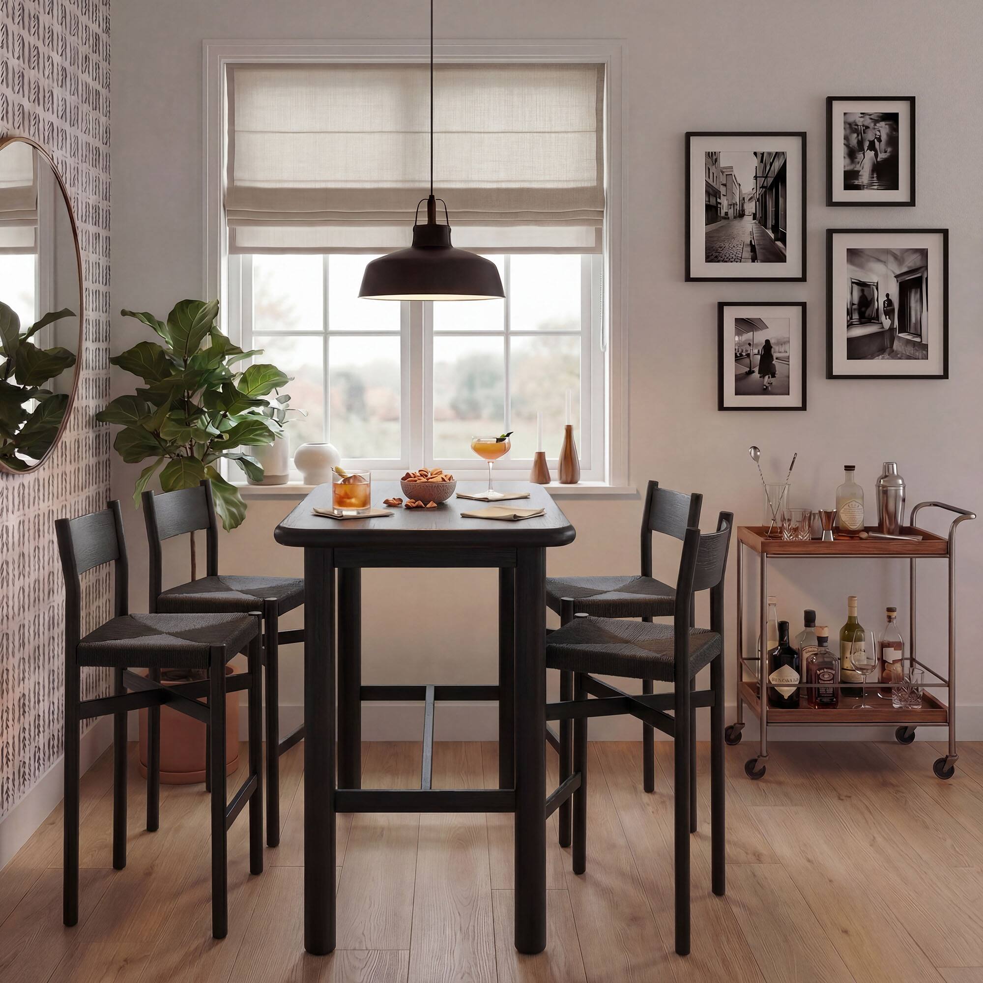 Alt View 3. Modway - Alvia 5-Piece Rectangular Wood Bar Table With Bar Stools Set by Modway - Black.