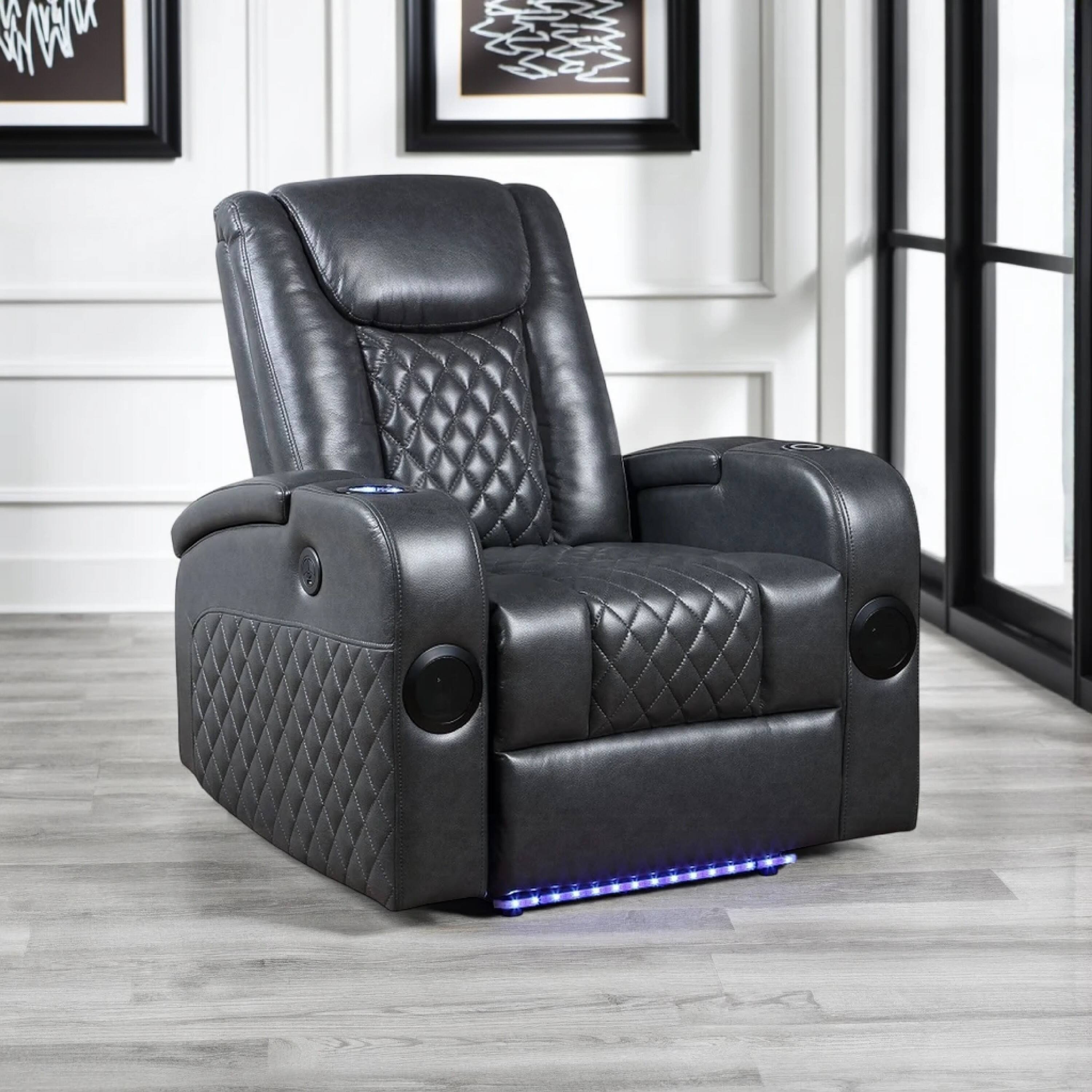 Alt View 2. Manhattan Lane - Liza Power Motion Recliner Chair, tooth USB Faux Leather - Gray.