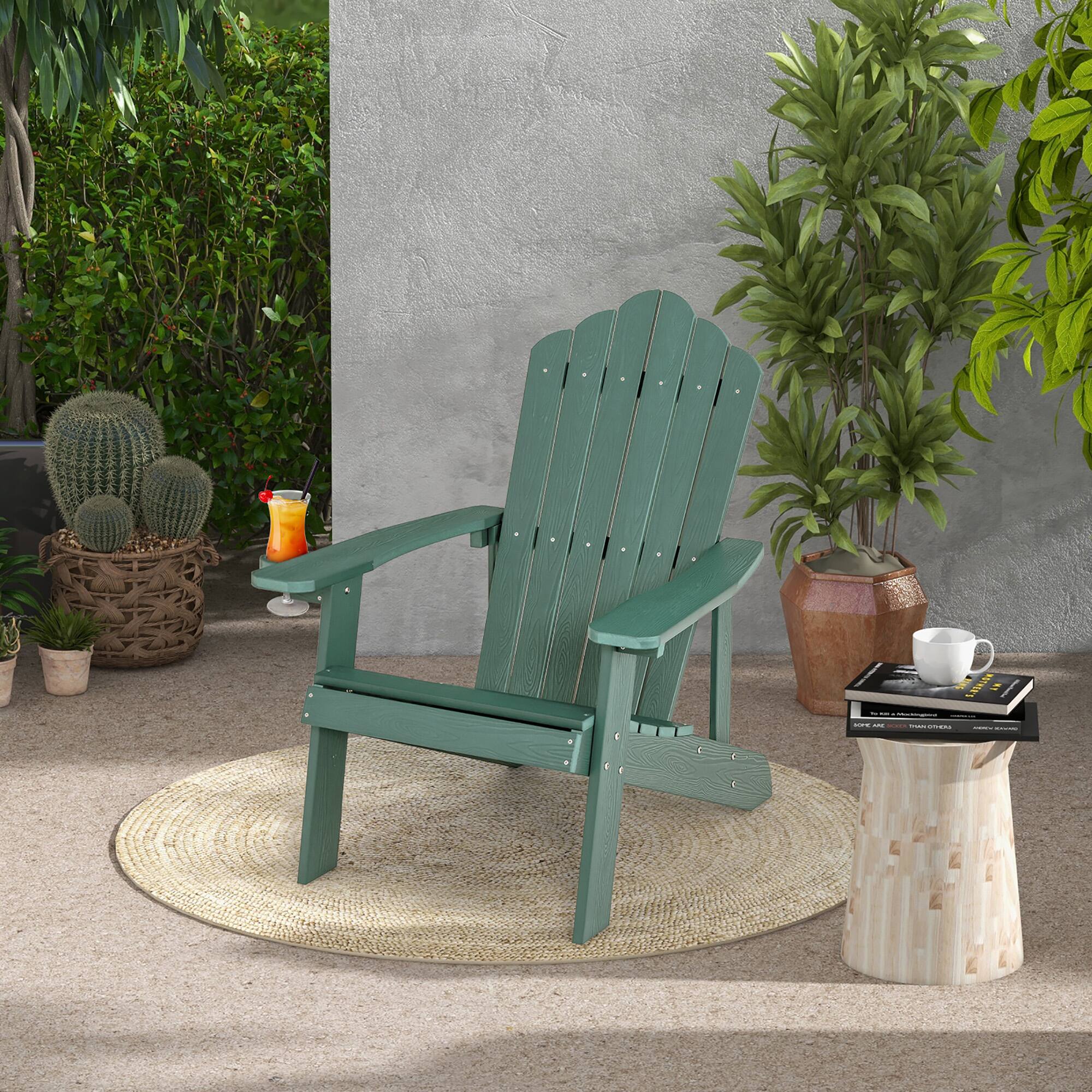 Alt View 1. Costway - Costway Patio HIPS Adirondack Chair with Cup Holder Weather Resistant Outdoor 380 LBS - Dark Green.