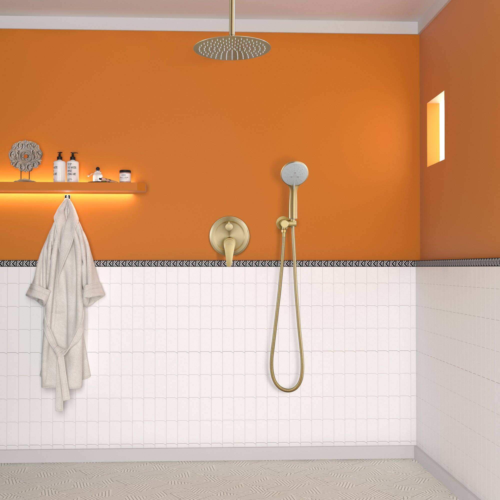 Alt View 4. Boyel Living - 5-Spray Patterns with 2.35 GPM 12 in. H Ceiling Mount Dual Shower Heads with Valve Included in Brushed Gold - Brushed Gold.