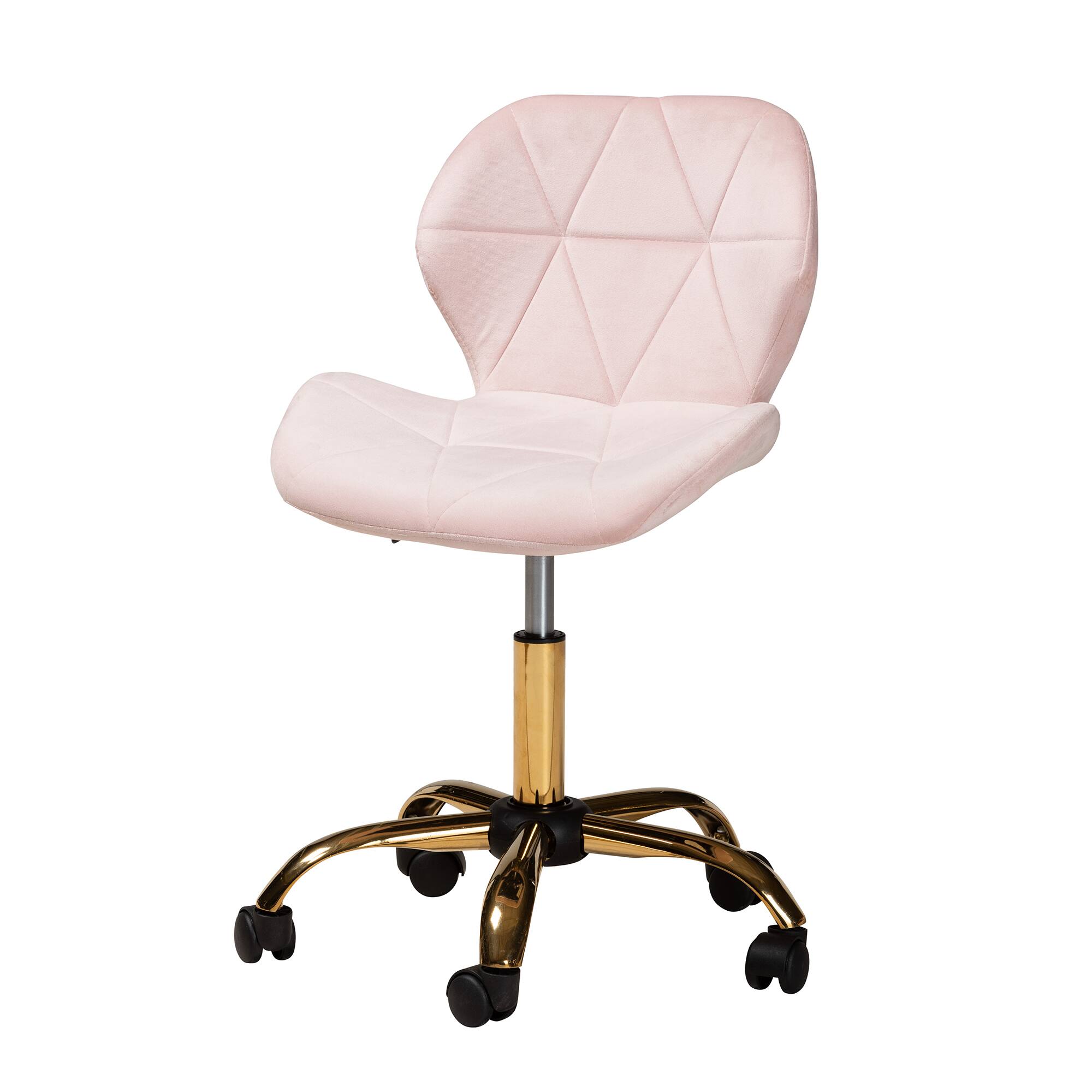 Alt View 1. Baxton Studio - Savara Contemporary Glam and Luxe Velvet Fabric and Metal Swivel Office Chair - Blush Pink/Gold.