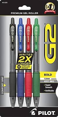 Pilot - G2 Retractable Gel Pens, Bold Point, Assorted Ink, 4/Pack (31255)