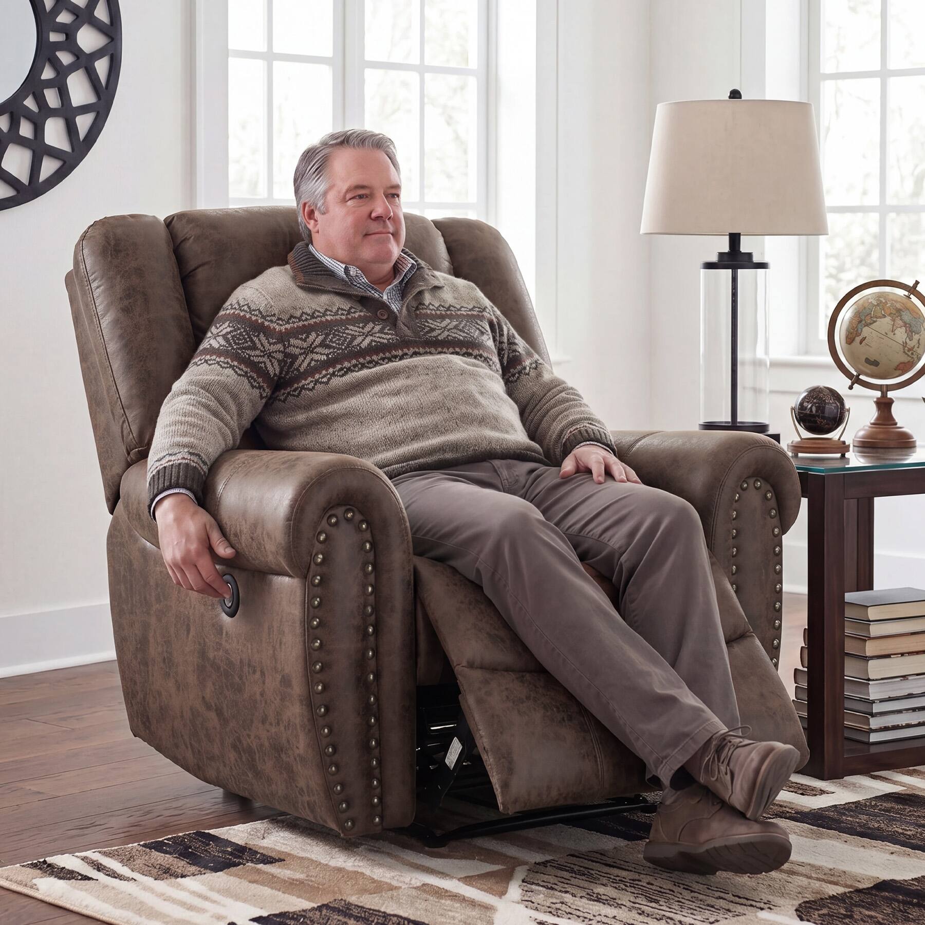 Alt View 12. Bestier - Brown Vegan Leather Manual Power Recliner with Nailhead Trim and USB Port - Brown.