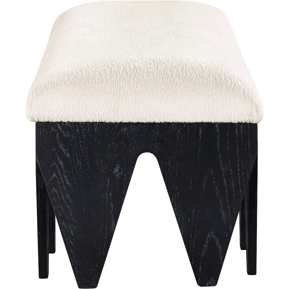 Alt View 3. Meridian Furniture - Altair Cream Velour Fur Fabric Bench - Beige.