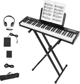 Babevy - 61-Key Electric Piano Keyboard Kit with 128 Demos & Rhythms, Stand, Bag, Microphone, Pedal & Headphones for Beginners - Black
