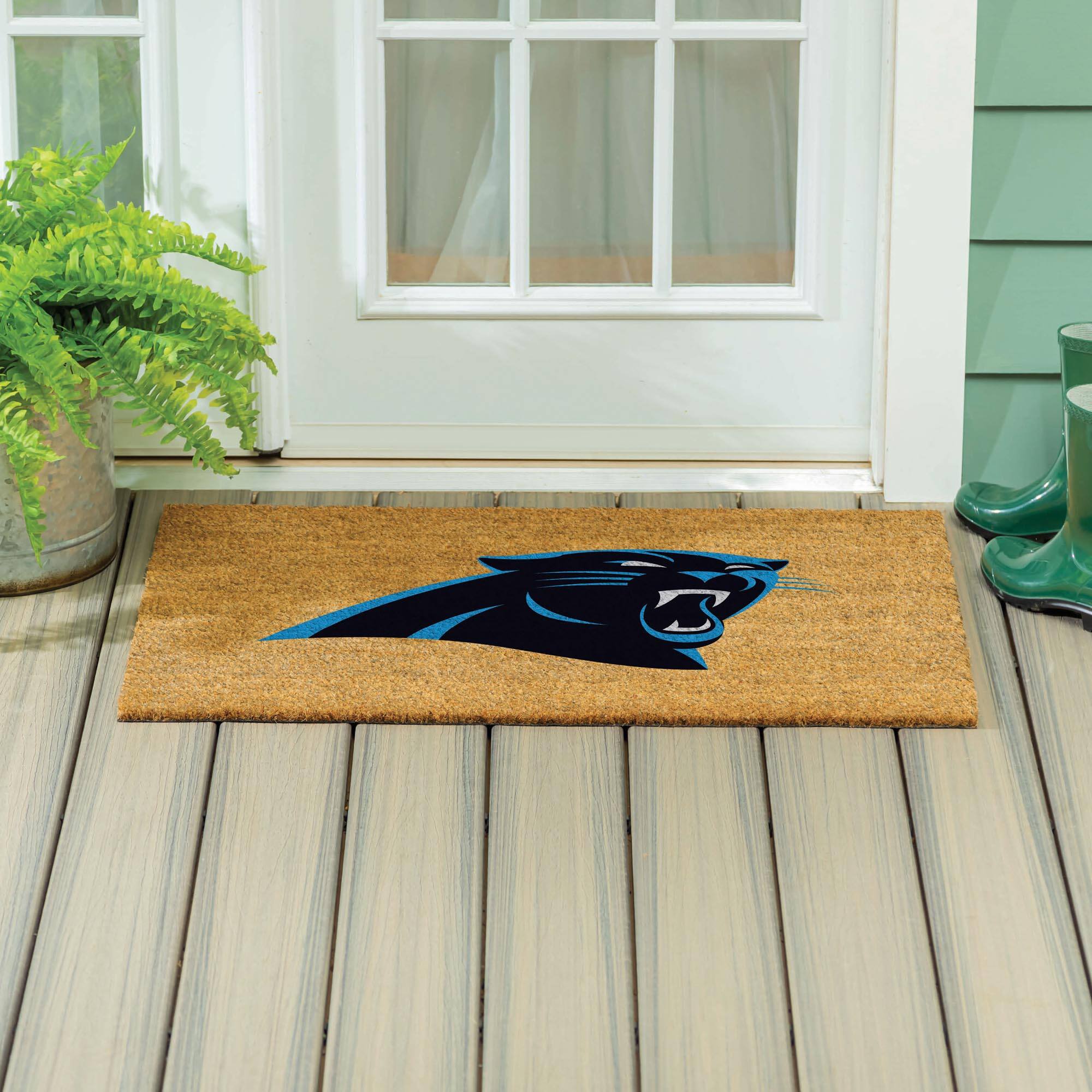 Alt View 3. Evergreen Enterprises - Carolina Panthers 24" x 36" Outdoor Team Logo Coir Mat - Brown.