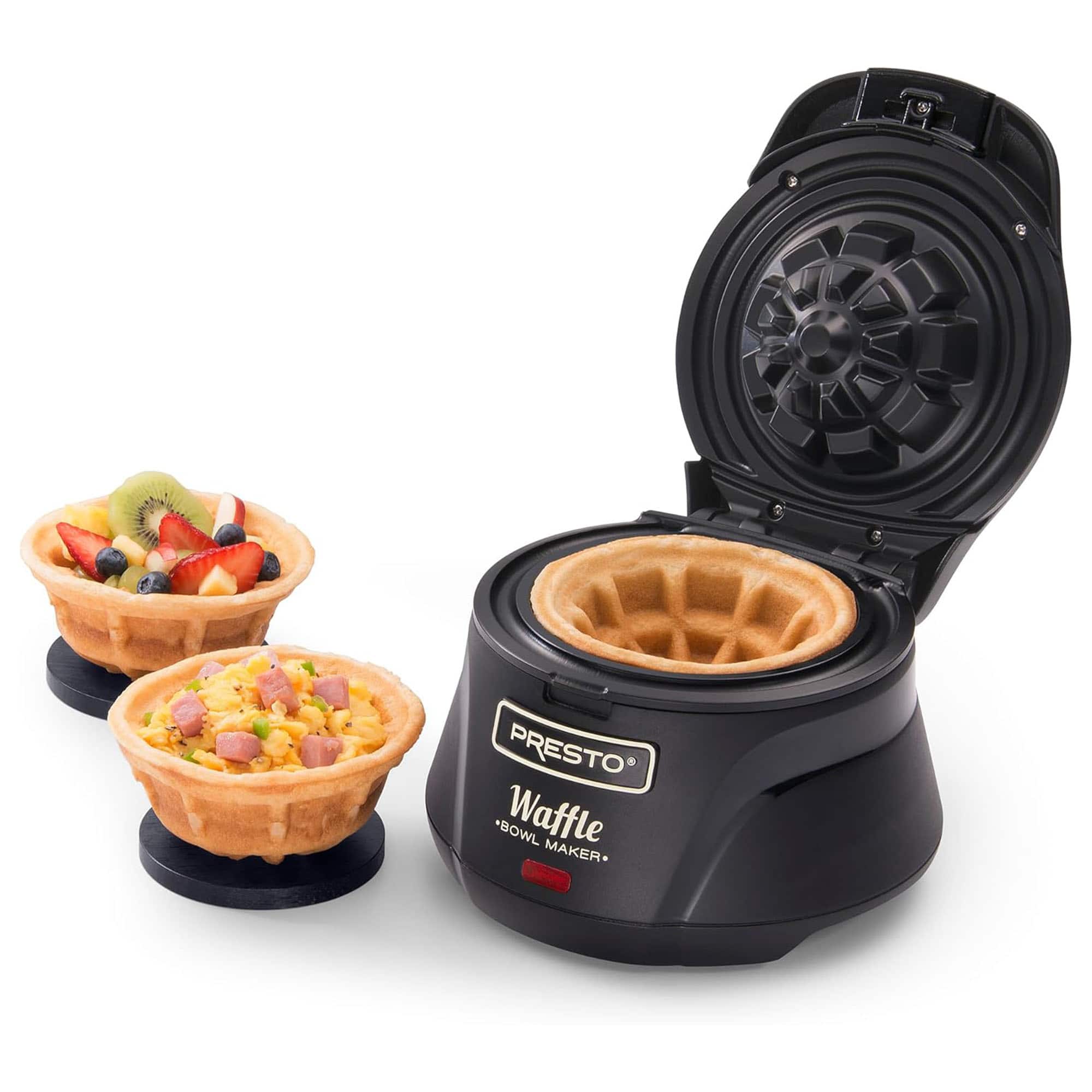 Presto - Belgian Waffle Bowl Maker for 4" Waffles with Premium Nonstick Coating - Black