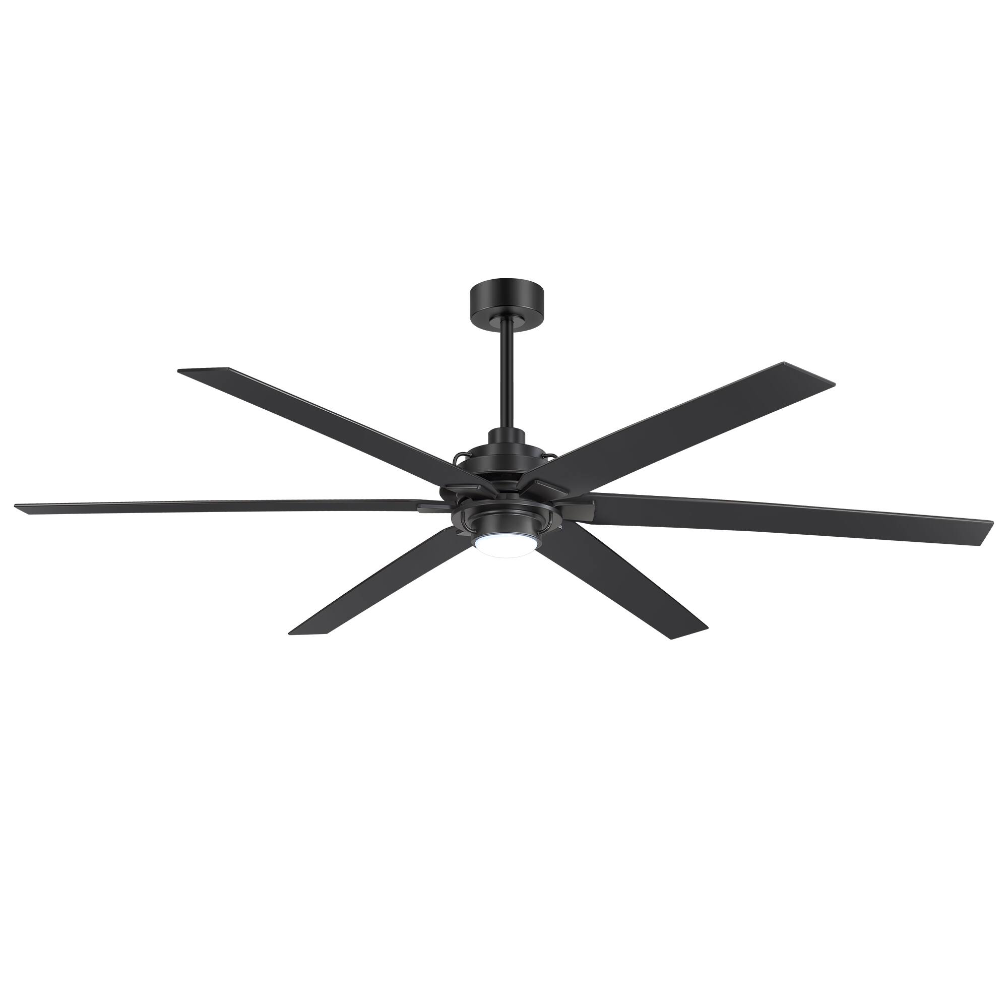 Angle. Breezary - 72'' Indoor/Covered Outdoor LED Ceiling Fan with 3-Color Light, 6-Speed DC Motor, Remote & 7″/12″ Downrods - Matte Black.