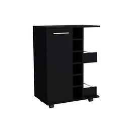 TuHome - Bar Cart, Two External Shelves, Four Casters, Six Built-In Wine Rack, Single Door Cabinet, Bar Room or Living Room - Black