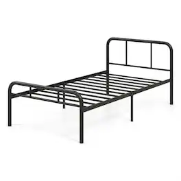 Pefilos - Modern Metal Bed Frame with Curved Headboard and Footboard, Metal Platform Bed Frame, Under Bed Storage, Metal Slats - Black