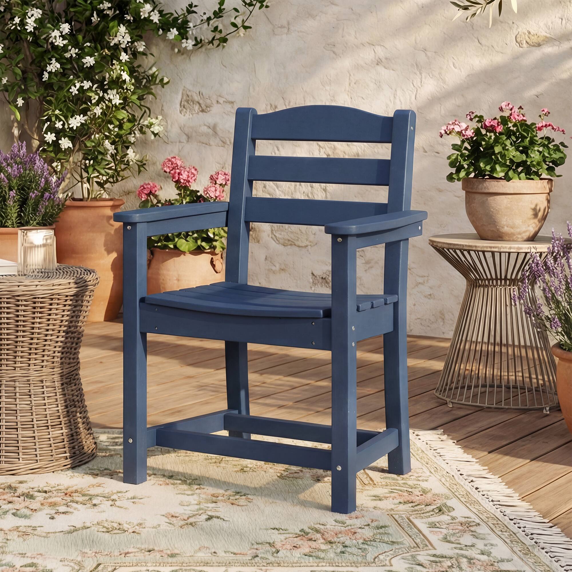 Alt View 2. Famapy - Pairs of HDPE Outdoor Dining Chair - 4 Colors Weatherproof Patio Armchair for Garden, Poolside 330LBS Capacity - Navy blue.