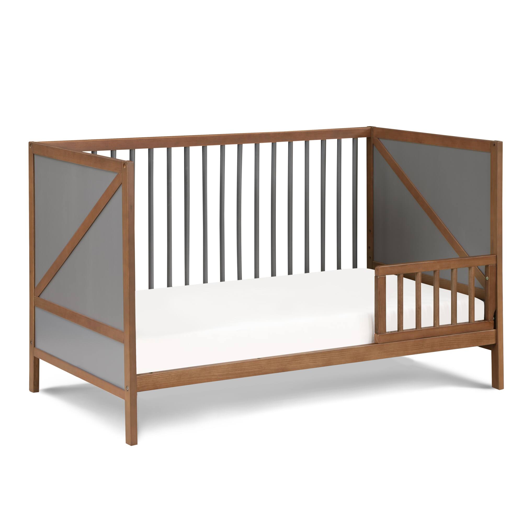 Alt View 1. GOODSILO - Convertible 3-in-1 Wooden Crib with Adjustable Mattress Heights and Mid-Century Modern Design - Walnut Brown.