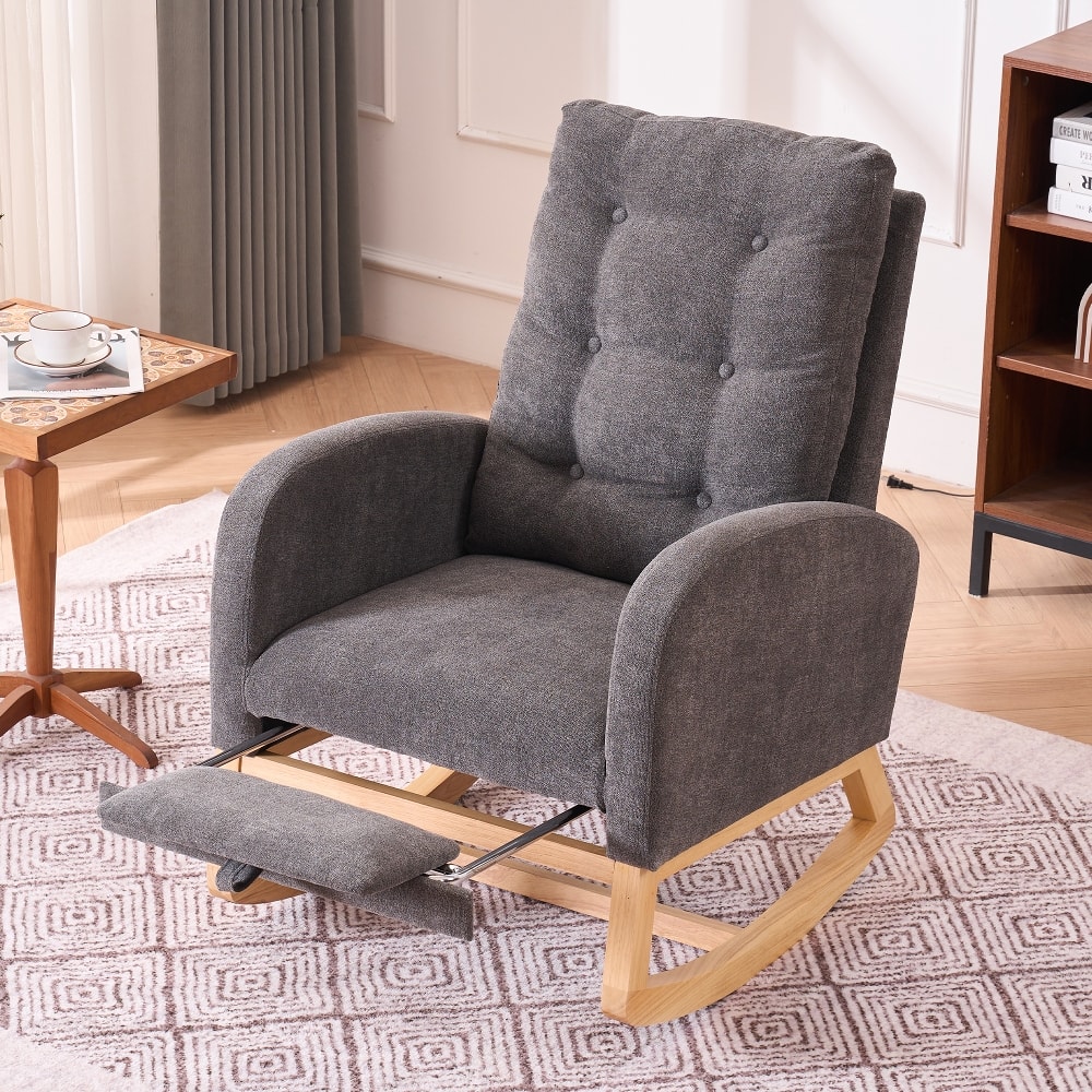Loheer - Accent Rocking Chair High Back Nursery Rocker with Rubber Wood Base - Gray price history on PriceWatchPro