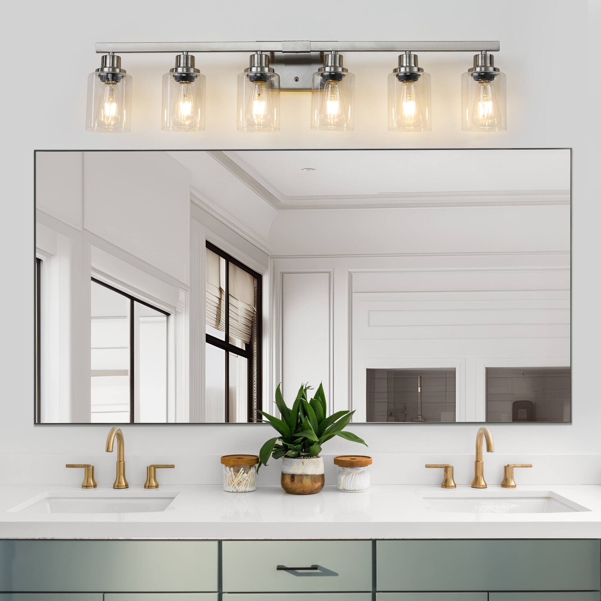 Back. APRILSOUL - 37 Inch Modern 6-Light Bathroom Vanity Light Fixture - Brushed Nickel Finish with Clear Glass Shades No Bulbs.