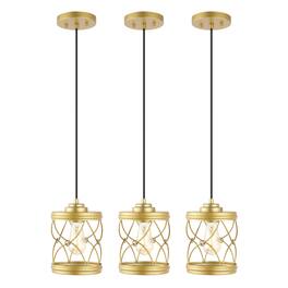 Jonathan Y - Marelle 6.5" 1-Light Farmhouse Industrial Iron Filigree Caged Jar LED Pendant, (Set of 3) - Gold Painting