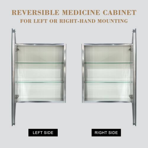 REVERSIBLE MEDICINE CABINET  
FOR LEFT OR RIGHT-HAND MOUNTING  

LEFT SIDE  
RIGHT SIDE