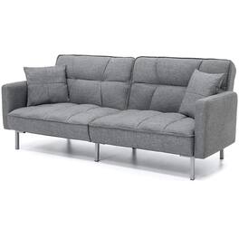 Hivvago - Modern Grey Linen Split-Back Futon Sofa Bed Couch - Gray