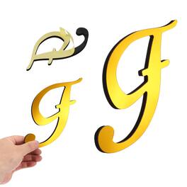 Unique Bargains - 3D Alphabet Mirror Wall Sticker, 8" Acrylic Letter F Self-Adhesive Home Decor for Living Room, Bedroom - Dark Gold