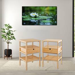 Hivvago - Compact Bamboo Bedside Cabinet with Drawer and Two Open Compartments - Set of 2 - Natural
