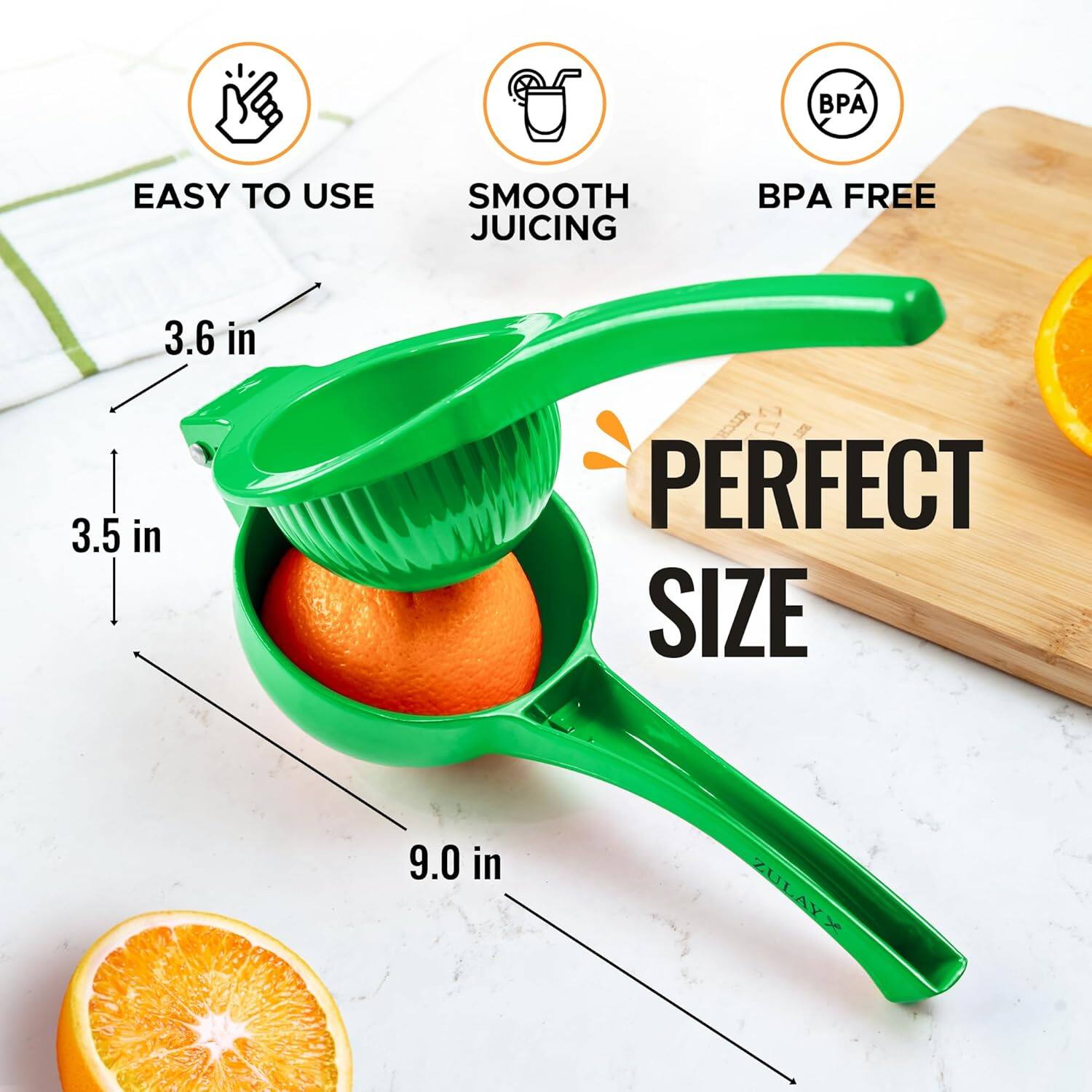 EASY TO USE, SMOOTH JUICING, BPA FREE, 3.6 in, 3.5 in, PERFECT SIZE, 9.0 in, ZULAYY