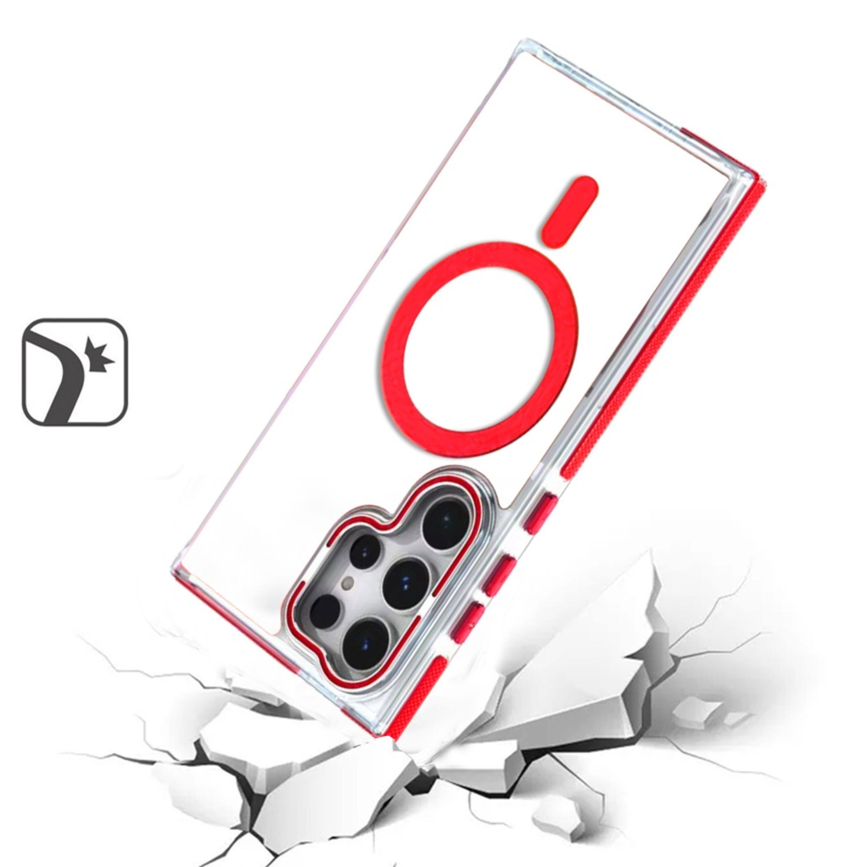 Left. Kitcheniva - Magnetic Circle Camera Lens Stand Phone Case With Tempered Glass For Samsung Galaxy S25 Ultra Red - Red.