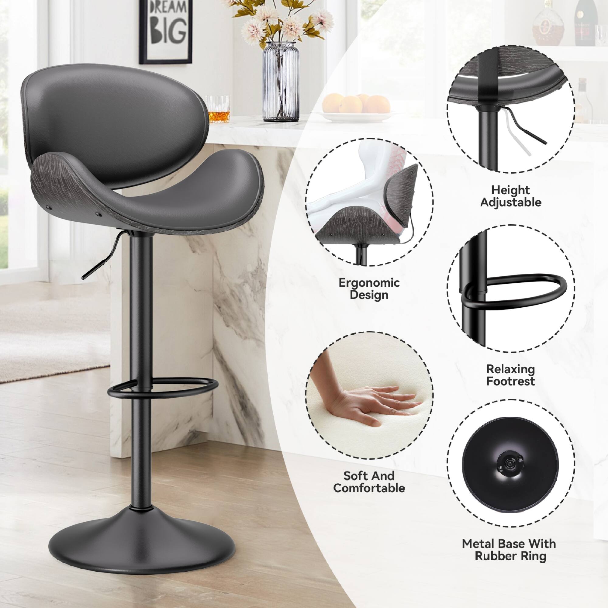 DREAM BIG

- Height Adjustable
- Ergonomic Design
- Relaxing Footrest
- Soft And Comfortable
- Metal Base With Rubber Ring