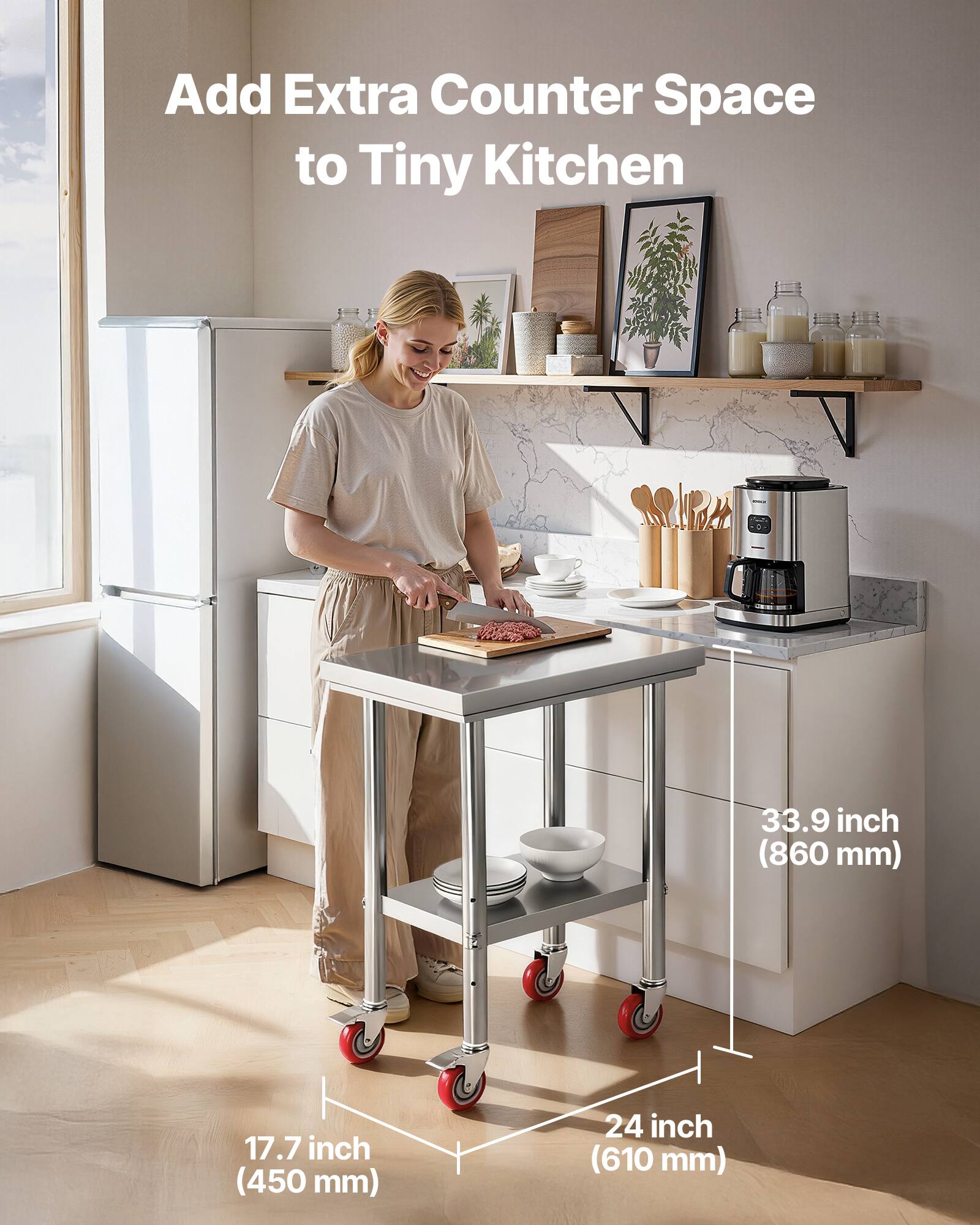 Add Extra Counter Space to Tiny Kitchen

33.9 inch (860 mm)  
17.7 inch (450 mm)  
24 inch (610 mm)